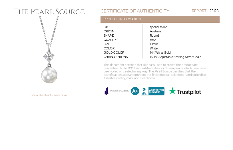 White South Sea Pearl & Diamond Millie Pendant-Certificate