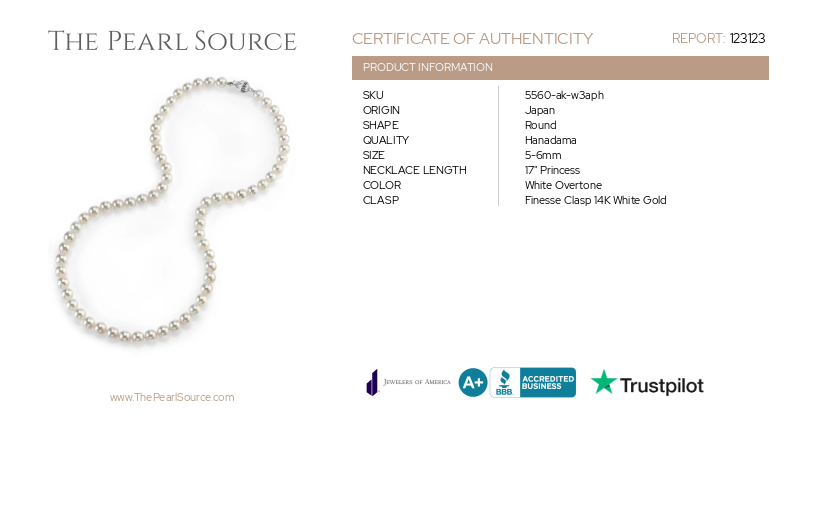 5.5-6.0mm Hanadama Akoya White Pearl Necklace-Certificate