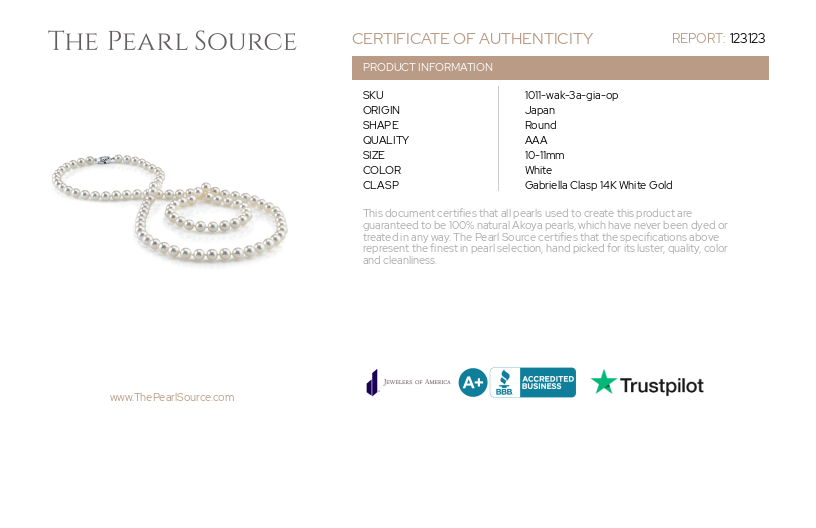 Opera Length 10-10.5mm Akoya White Pearl Necklace - GIA Certified-Certificate