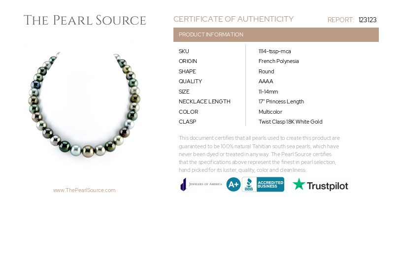 11-14mm Tahitian South Sea Pearl Multicolor Necklace - AAAA Quality-Certificate